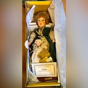 Seymour Mann Auburn Red Hair Sabrina and Baby Porcelain Doll w/ Stand.